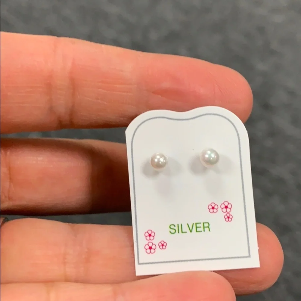Sterling Silver 3,4, 5mm Pearl Girls stud Earrings